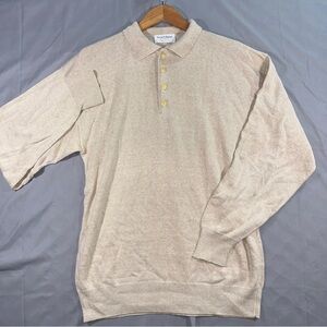Vintage Tricots St Raphael Sweater Mens Large Beige Linen Polo Made In USA